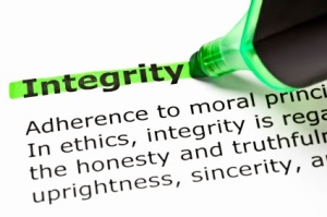 The word 'Integrity' highlighted in green with felt tip pen